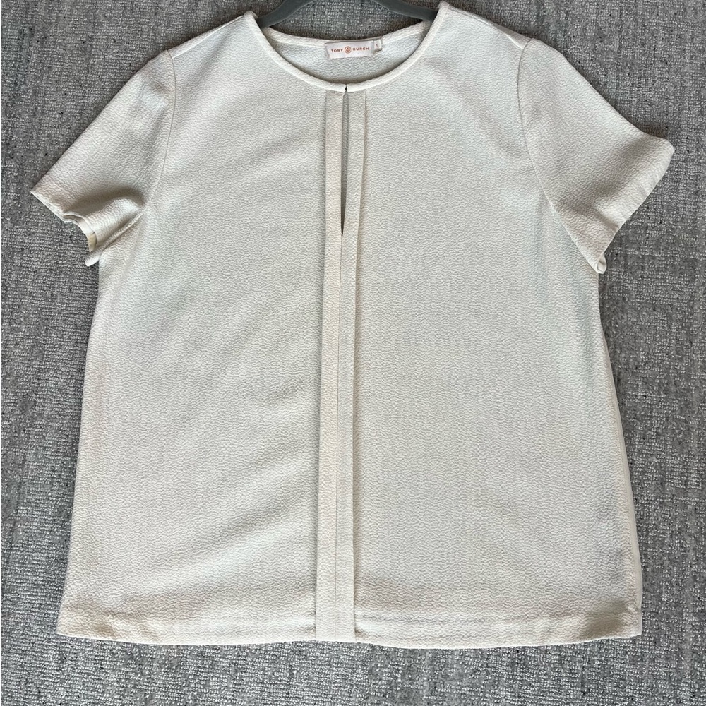 Tory Burch Cream Boxy Blouse with Short Sleeves
